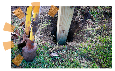 Old fence post being dug out with shovel backyard.